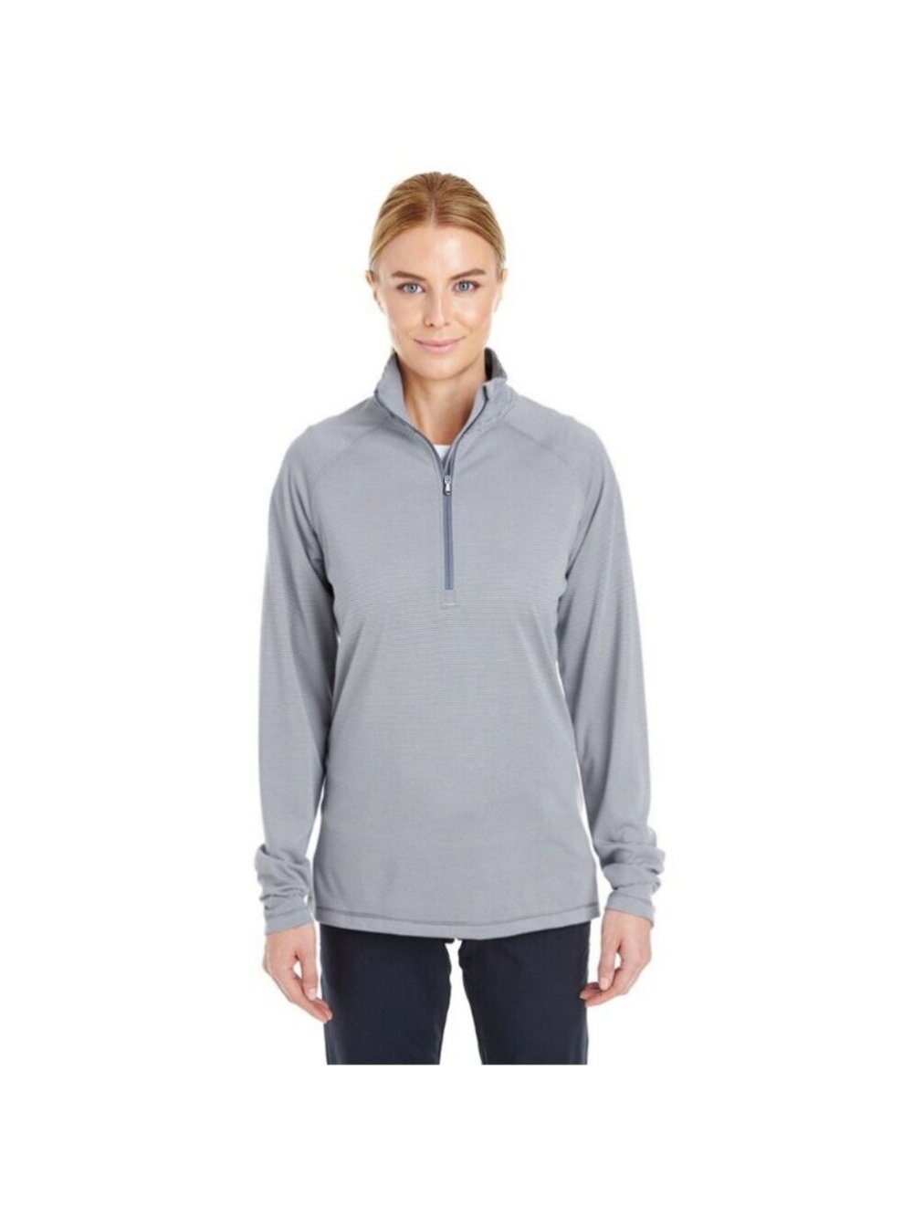 Womens Under Armour Loose Corp Stripe 1/4 Zip Long Sleeve Pullover LG Large Gray